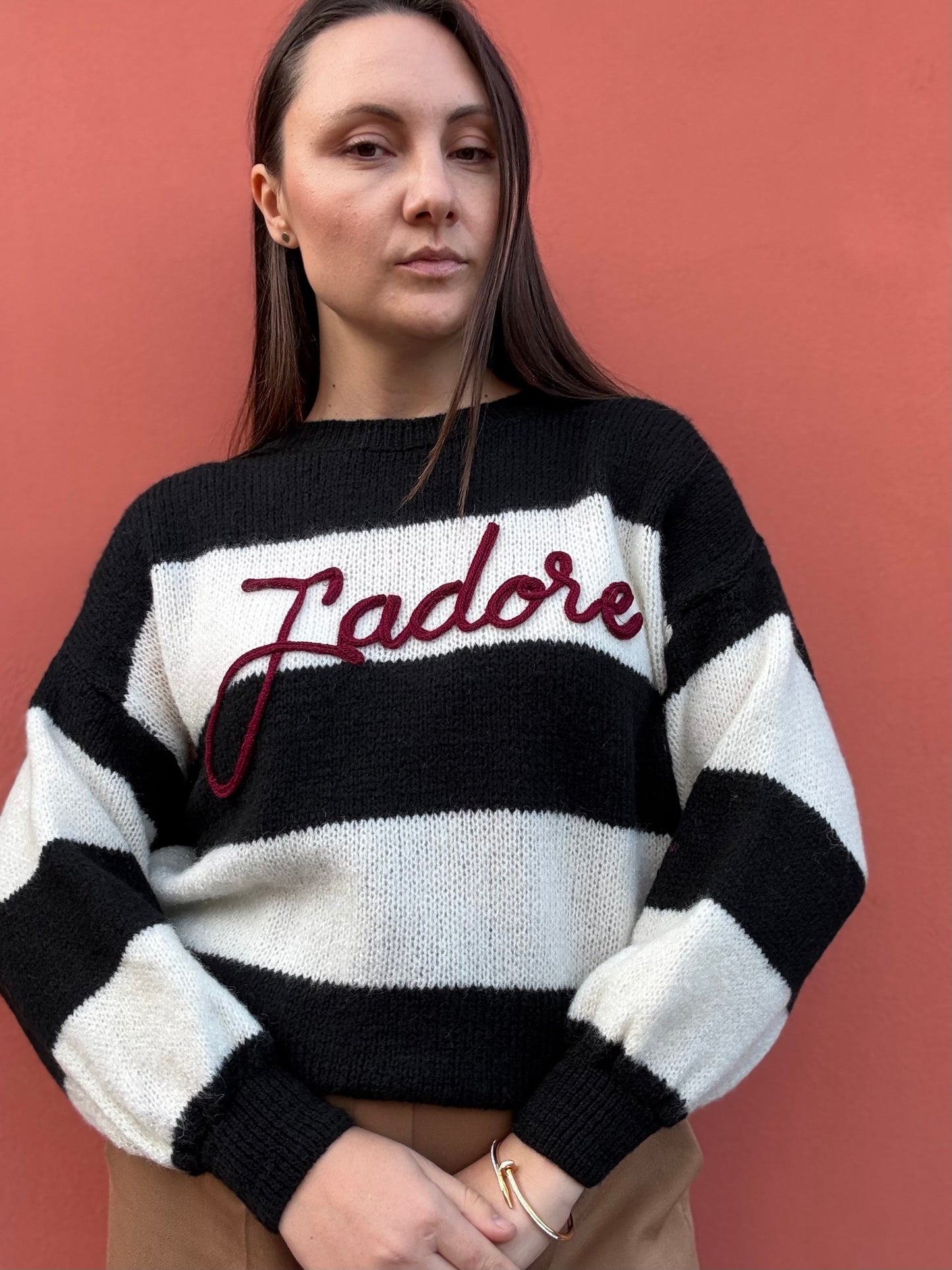Maglione nero a righe j’adore