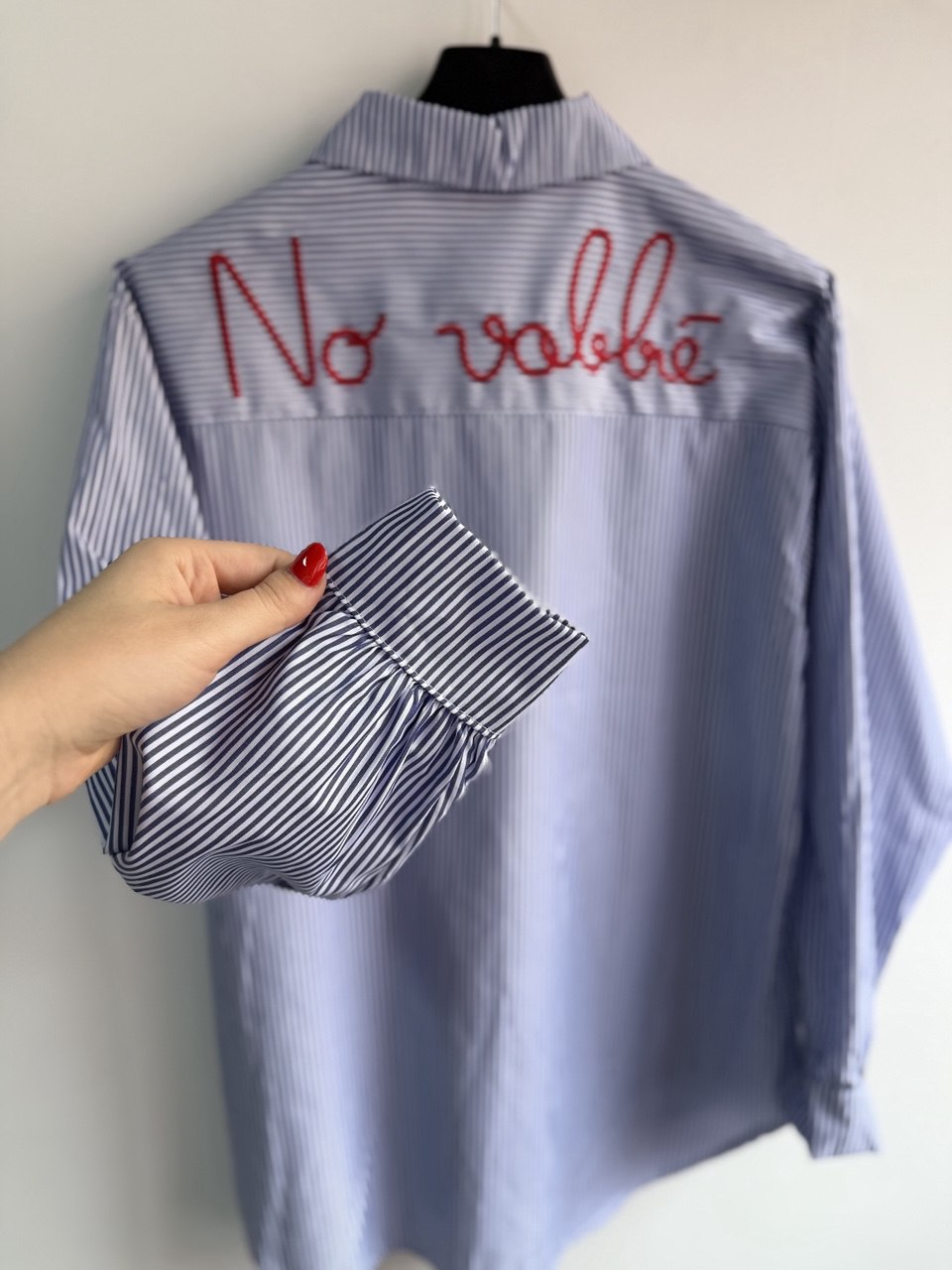Camicia regular a Righe blu "No vabbè" Ricamata - Nùa Boutique