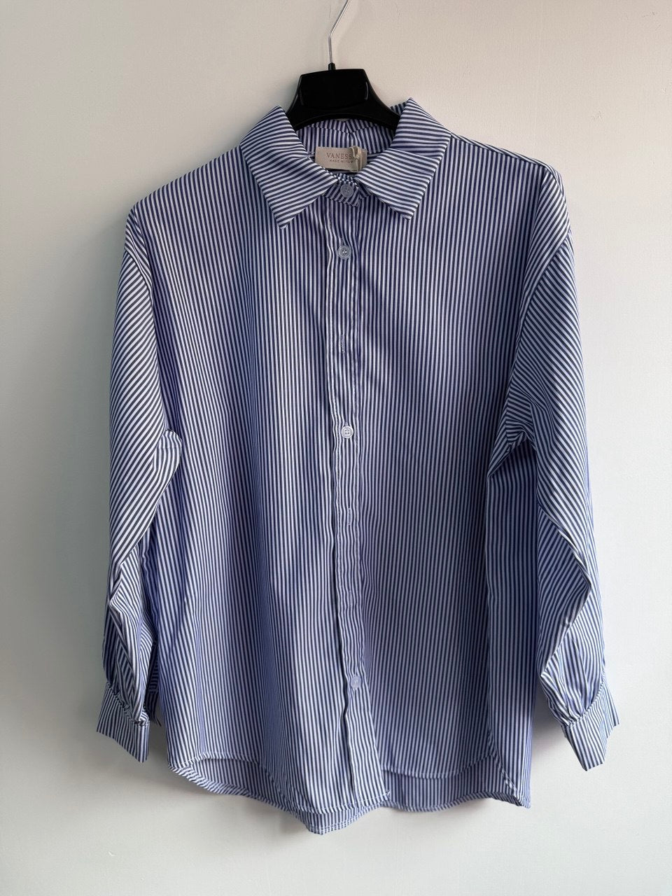 Camicia regular a Righe blu "No vabbè" Ricamata - Nùa Boutique