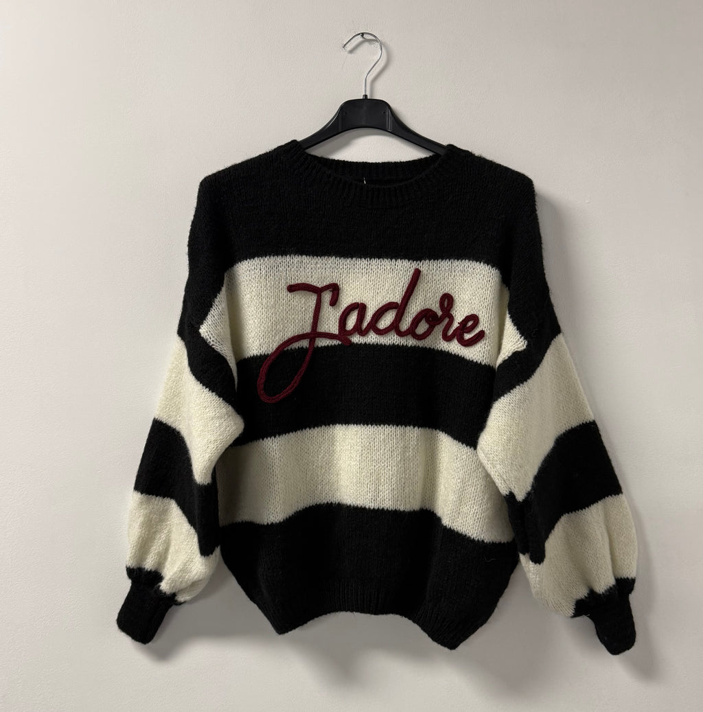 Maglione a righe con ricamo “J’adore