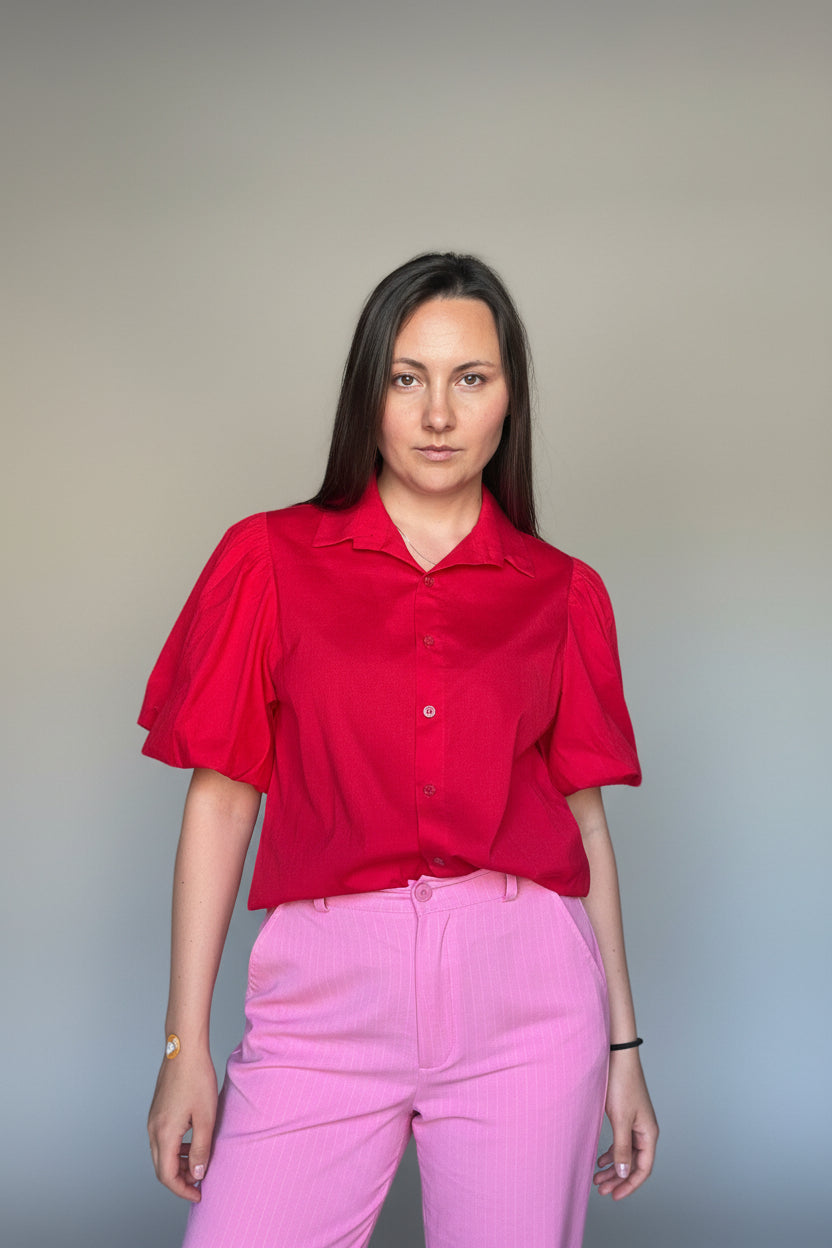 Camicia in Cotone Manica Palloncino