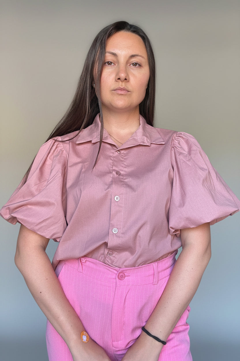 Camicia in Cotone Manica Palloncino
