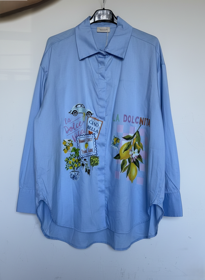 Camicia blu oversize amalfi coast
