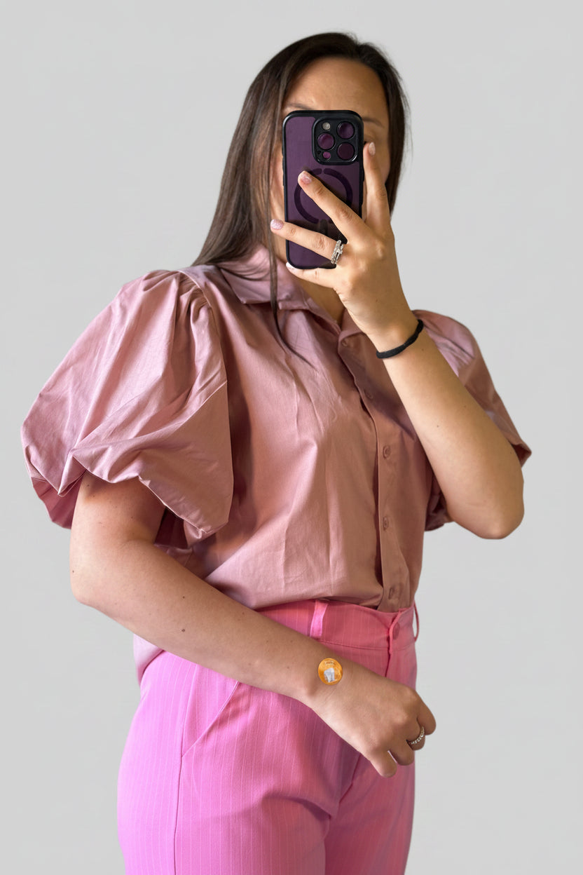 Camicia in Cotone Manica Palloncino