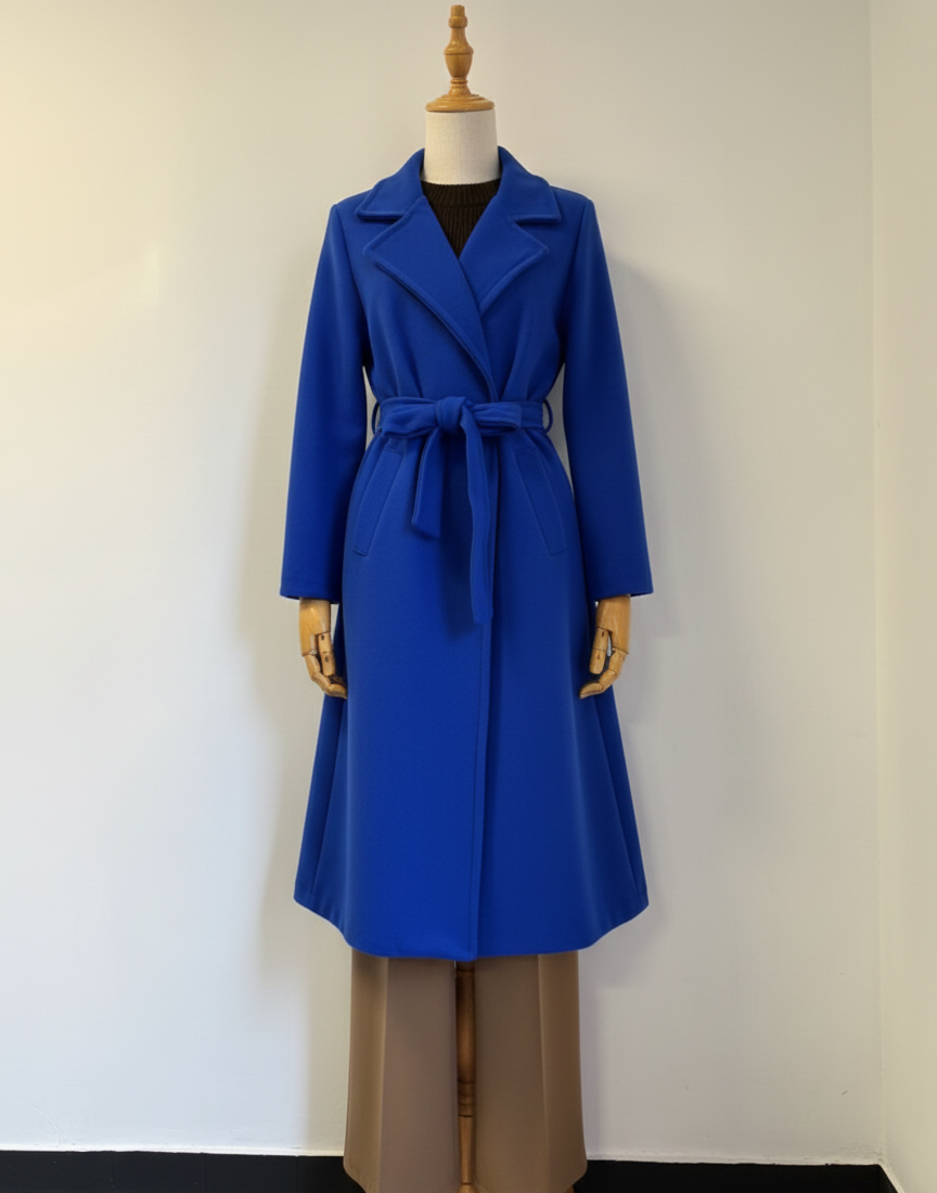 Cappotto Lungo Blu Elettrico con Cintura - Stile Trench Oversize