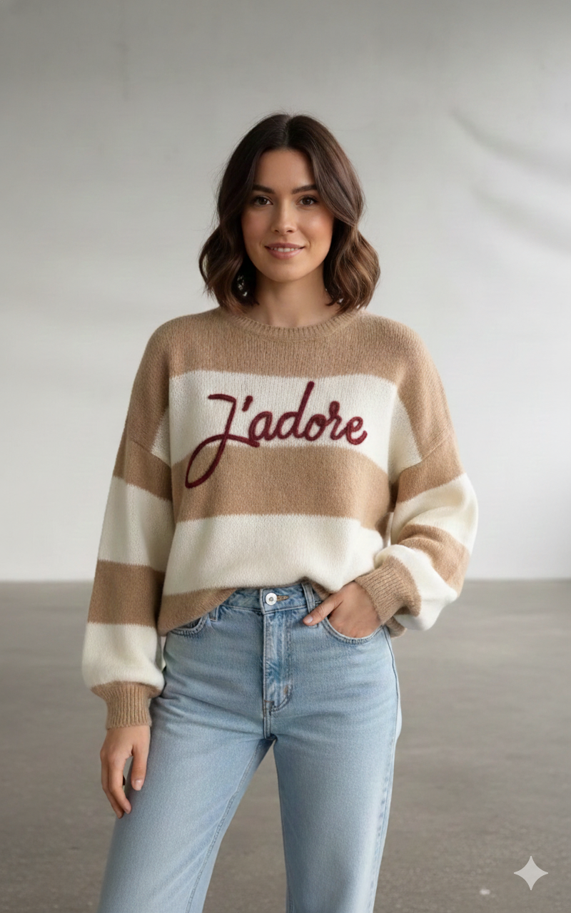 Maglione a righe con ricamo “J’adore