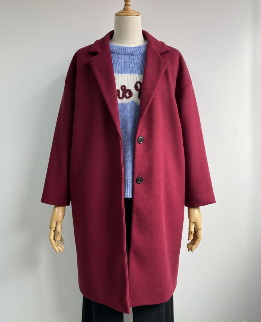 Cappotto Oversize Donna con Tasche - Taglia Unica - Bordeaux, Cammello, Blu