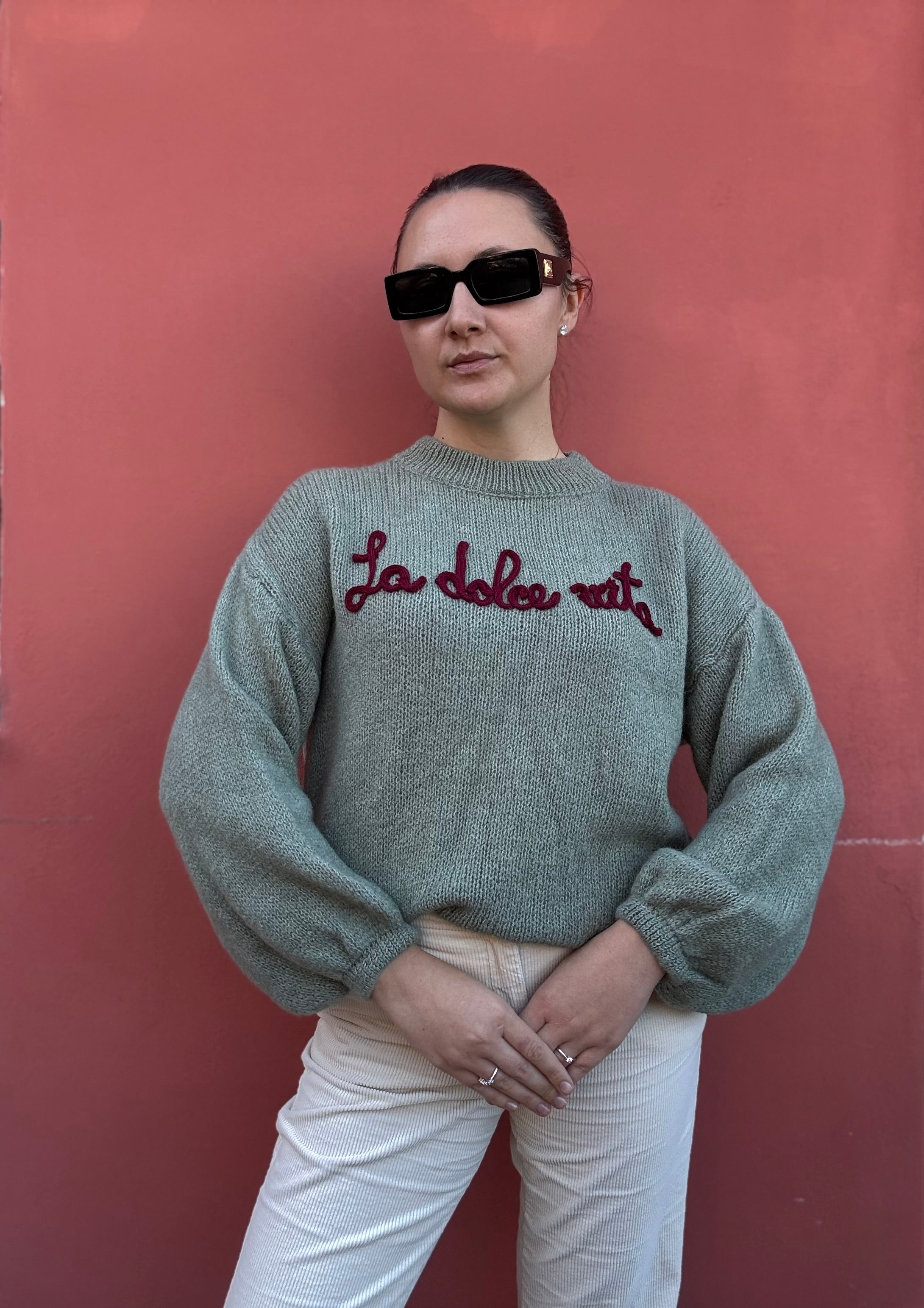 Maglione la dolce vita ricamo bordeaux