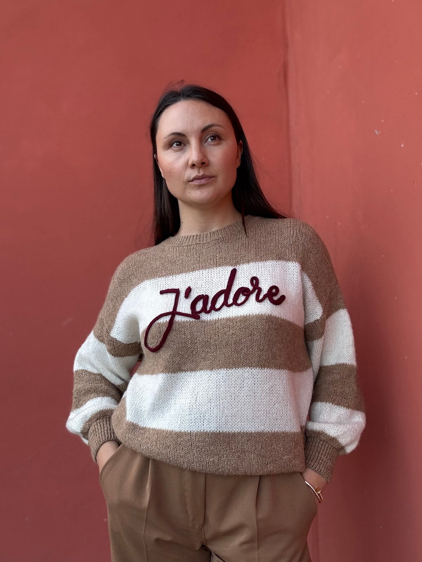 Maglione a righe beige j’adore 