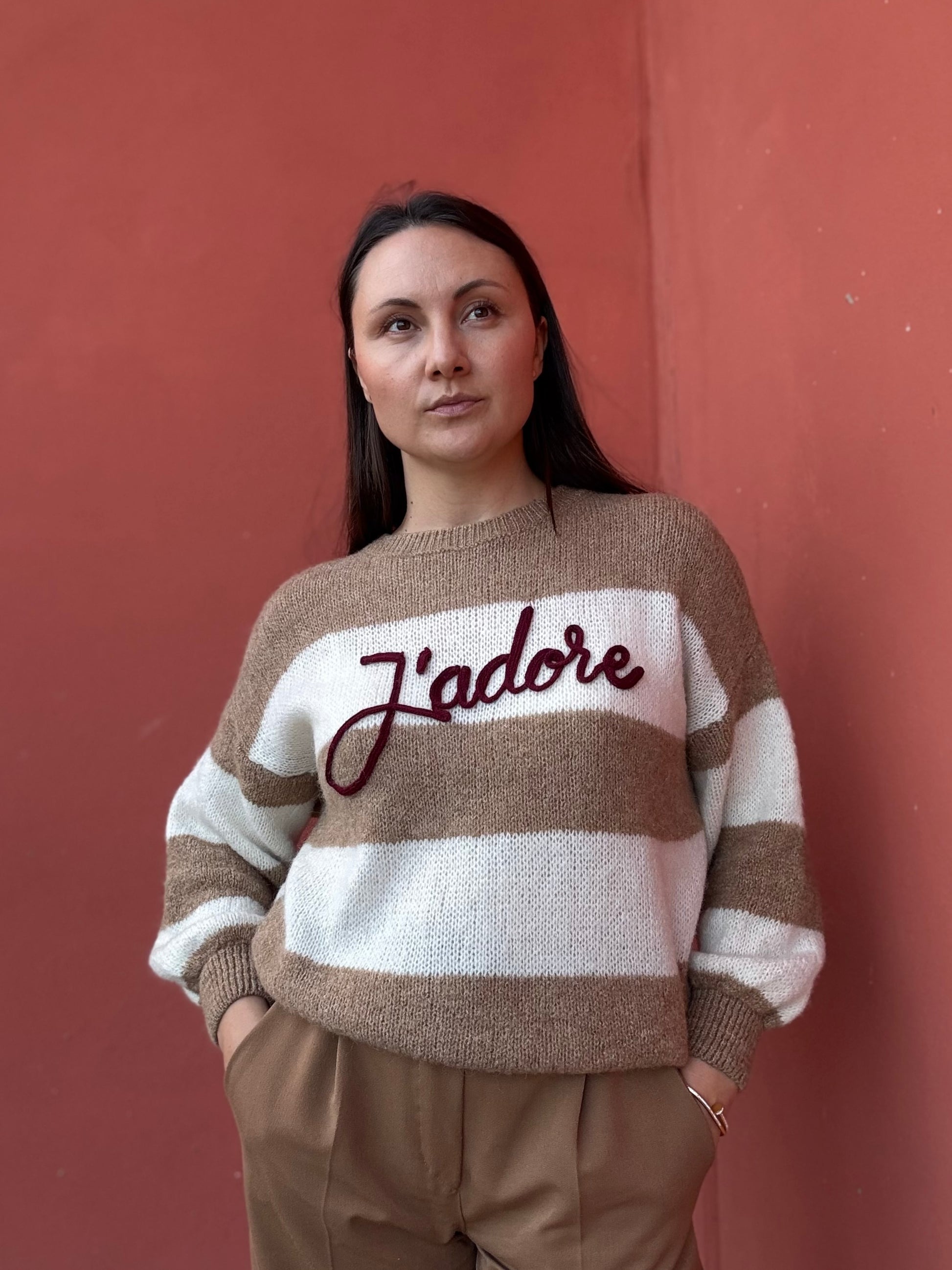 Maglione a righe beige j’adore 