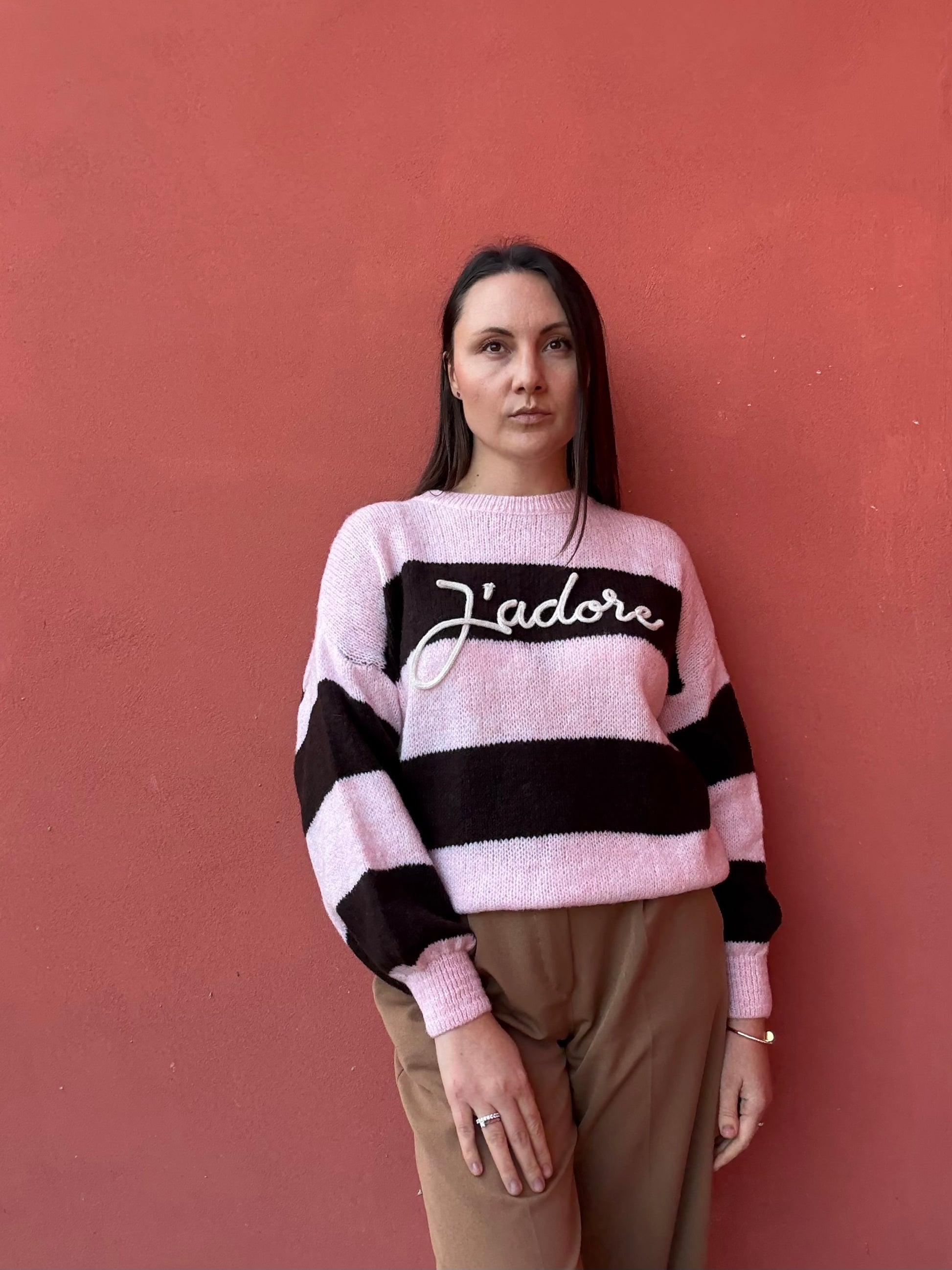 Maglione a righe j’adore ricamo