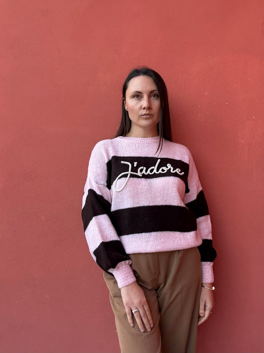 Maglione a righe j’adore ricamo