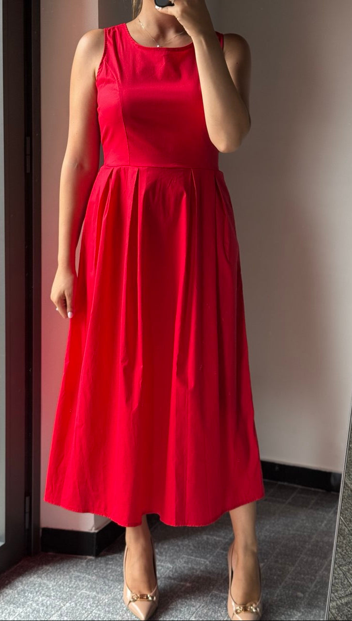 scarlett-abito-midi-rosso-pieghe-elegante