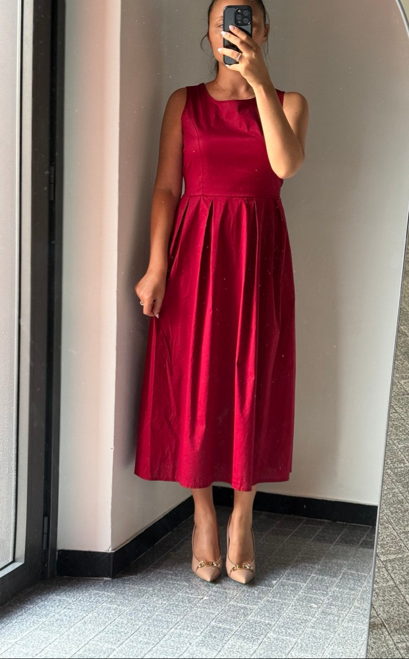 scarlett-abito-midi-rosso india-pieghe-elegante