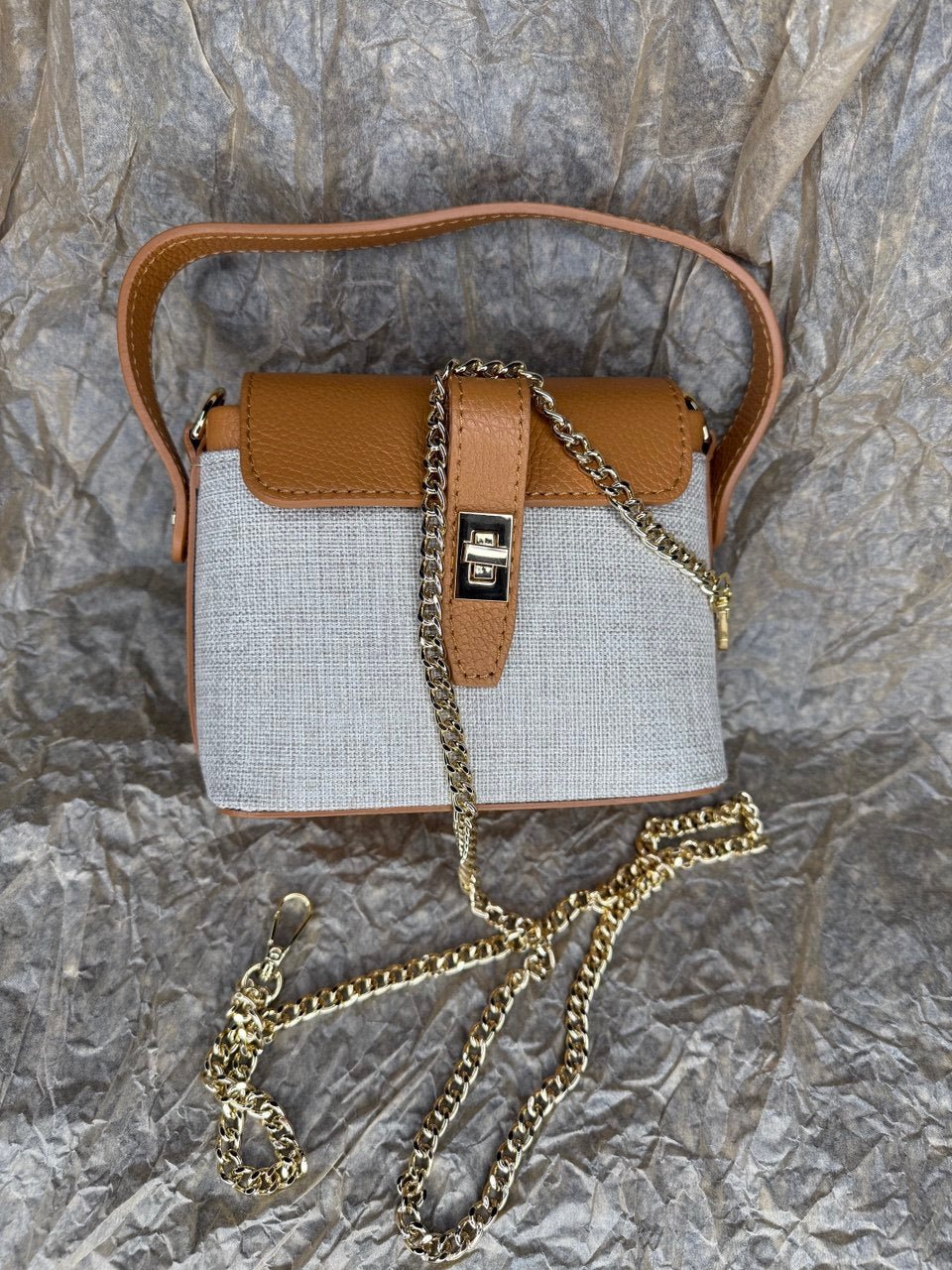 Borsetta a Tracolla con Catena - Tessuto e Vera Pelle - Nùa Boutique