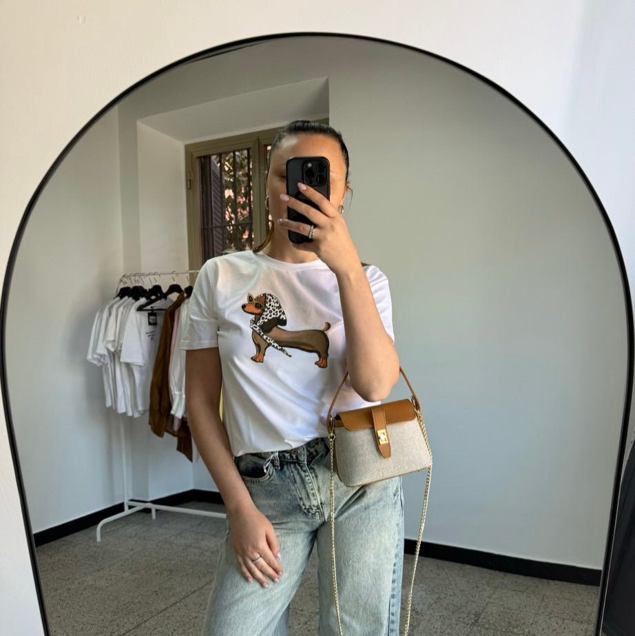 Borsetta a Tracolla con Catena - Tessuto e Vera Pelle - Nùa Boutique