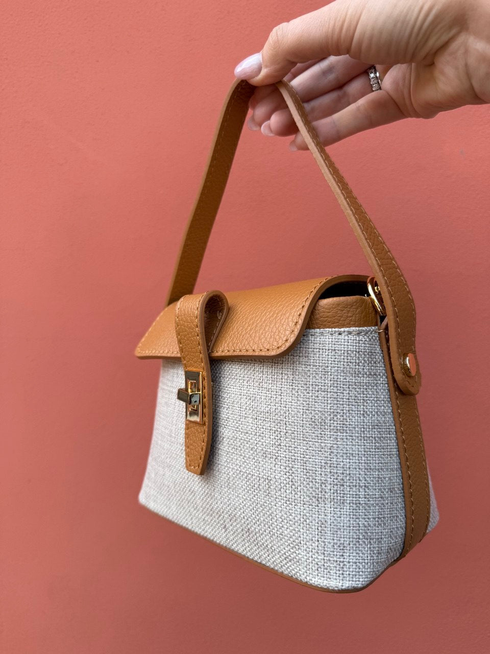 Borsetta a Tracolla con Catena - Tessuto e Vera Pelle - Nùa Boutique