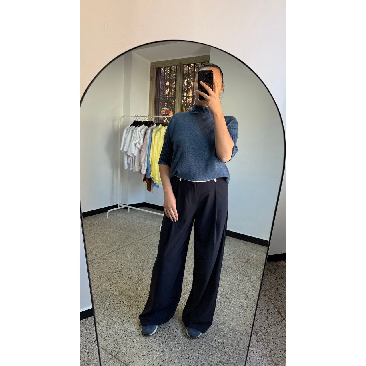 Pantalone Palazzo Blu "Lumina" con Dettaglio in Vita - Nùa Boutique