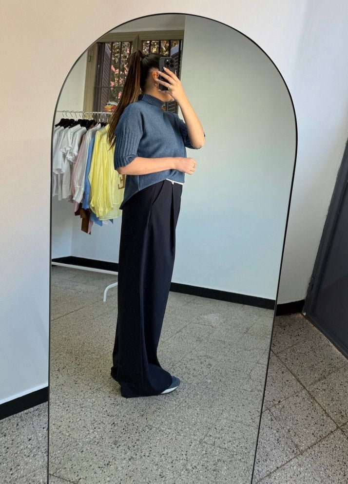 Pantalone Palazzo Blu "Lumina" con Dettaglio in Vita - Nùa Boutique