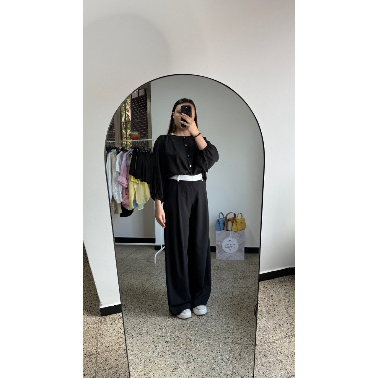 Pantalone Palazzo Nero "Lumina" con Dettaglio in Vita - Nùa Boutique