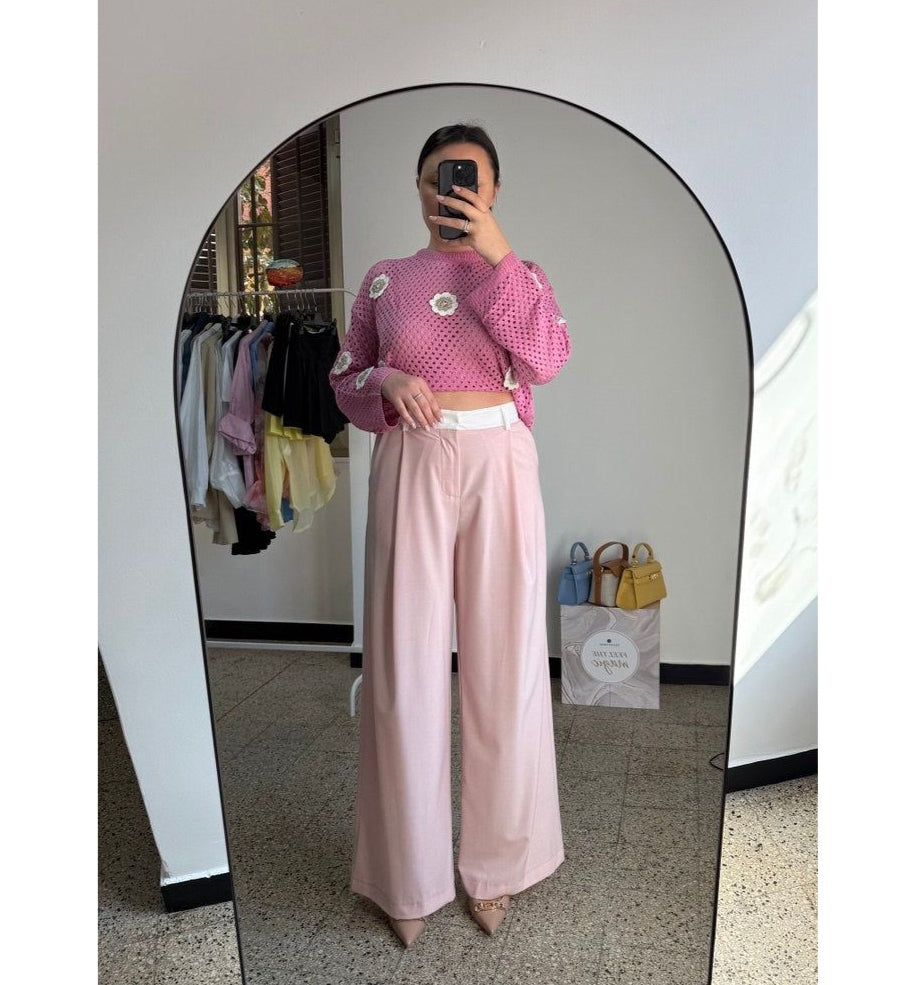 Pantalone Palazzo Rosa "Lumina" con Dettaglio in Vita - Nùa Boutique