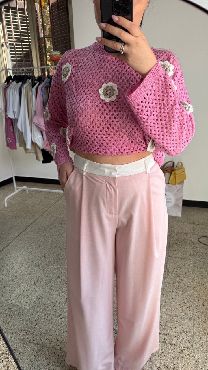 Pantalone Palazzo Rosa "Lumina" con Dettaglio in Vita - Nùa Boutique