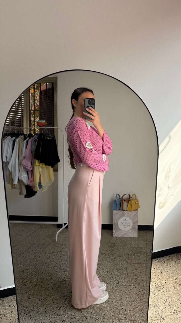 Pantalone Palazzo Rosa "Lumina" con Dettaglio in Vita - Nùa Boutique