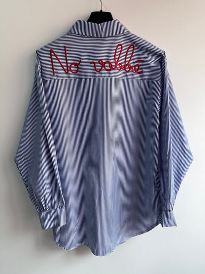 Camicia regular a Righe blu "No vabbè" Ricamata - Nùa Boutique