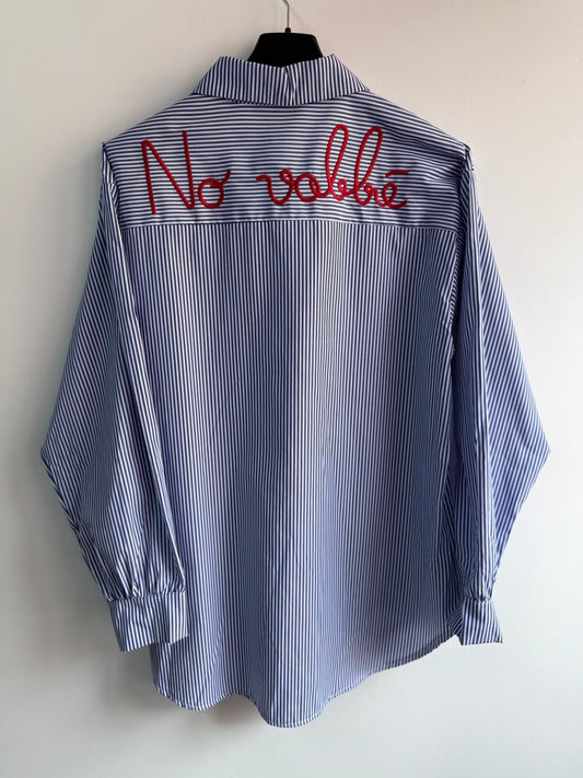 Camicia regular a Righe blu "No vabbè" Ricamata - Nùa Boutique