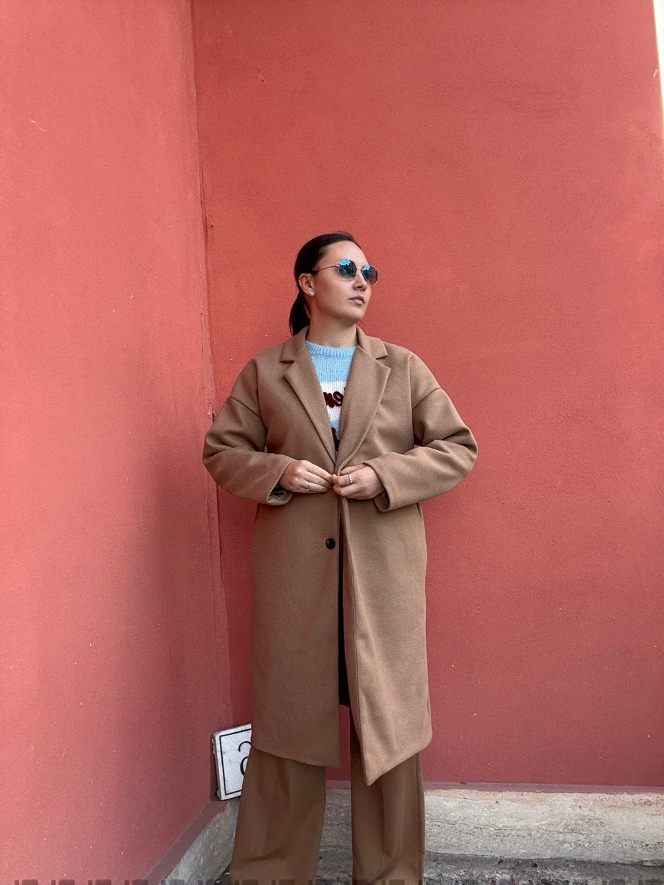 Cappotto Oversize Donna con Tasche - Taglia Unica - Bordeaux, Cammello, Blu