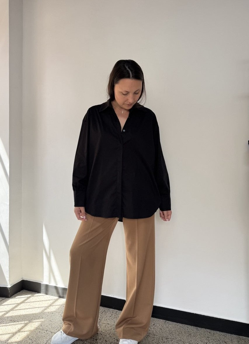 Camicia Oversize "No Vabbè" Nera con Ricamo Rosso - Cotone Made in Italy