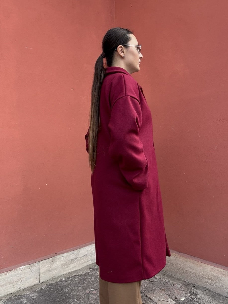 Cappotto Oversize Donna con Tasche - Taglia Unica - Bordeaux, Cammello, Blu