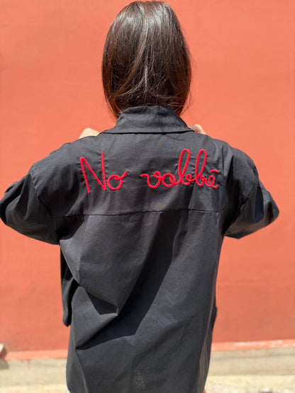 Camicia Oversize "No Vabbè" Nera con Ricamo Rosso - Cotone Made in Italy