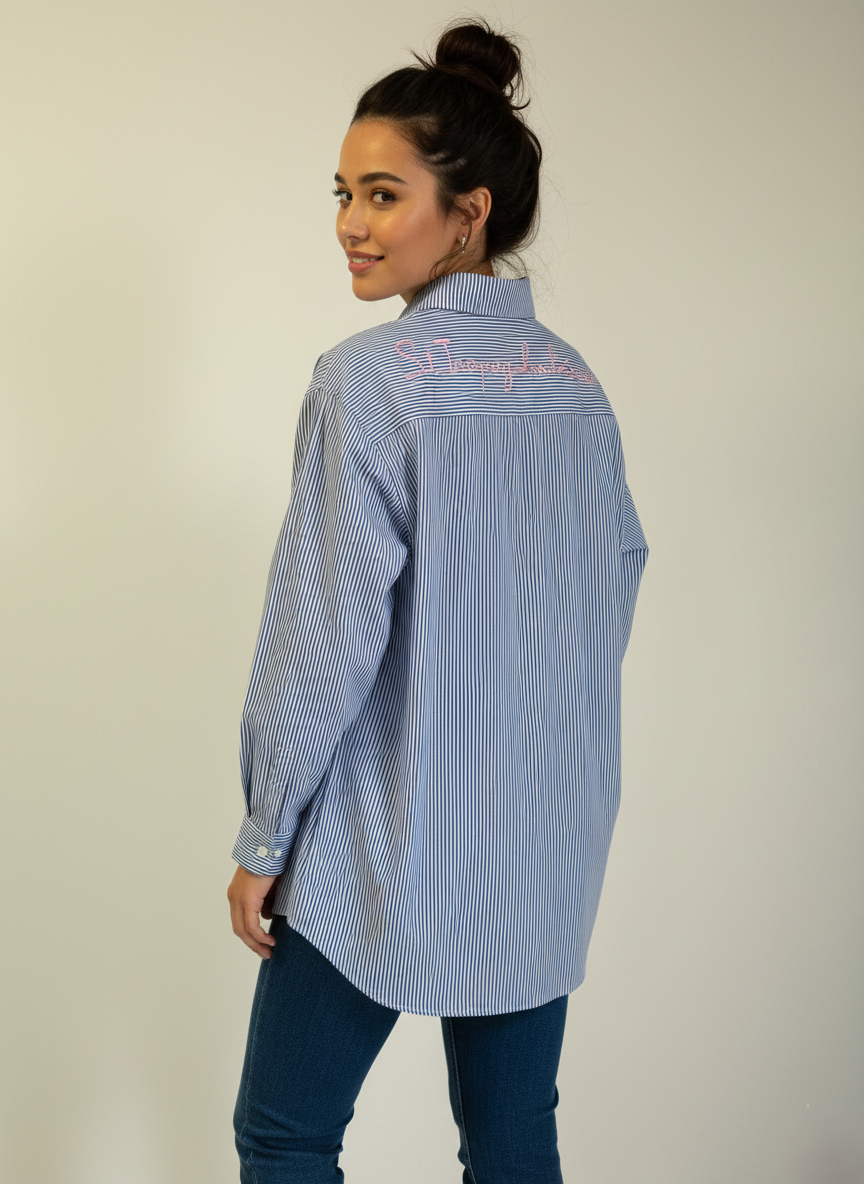 camicia regular fit a righe con ricamo 