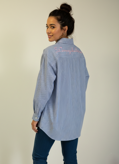 camicia regular fit a righe con ricamo 