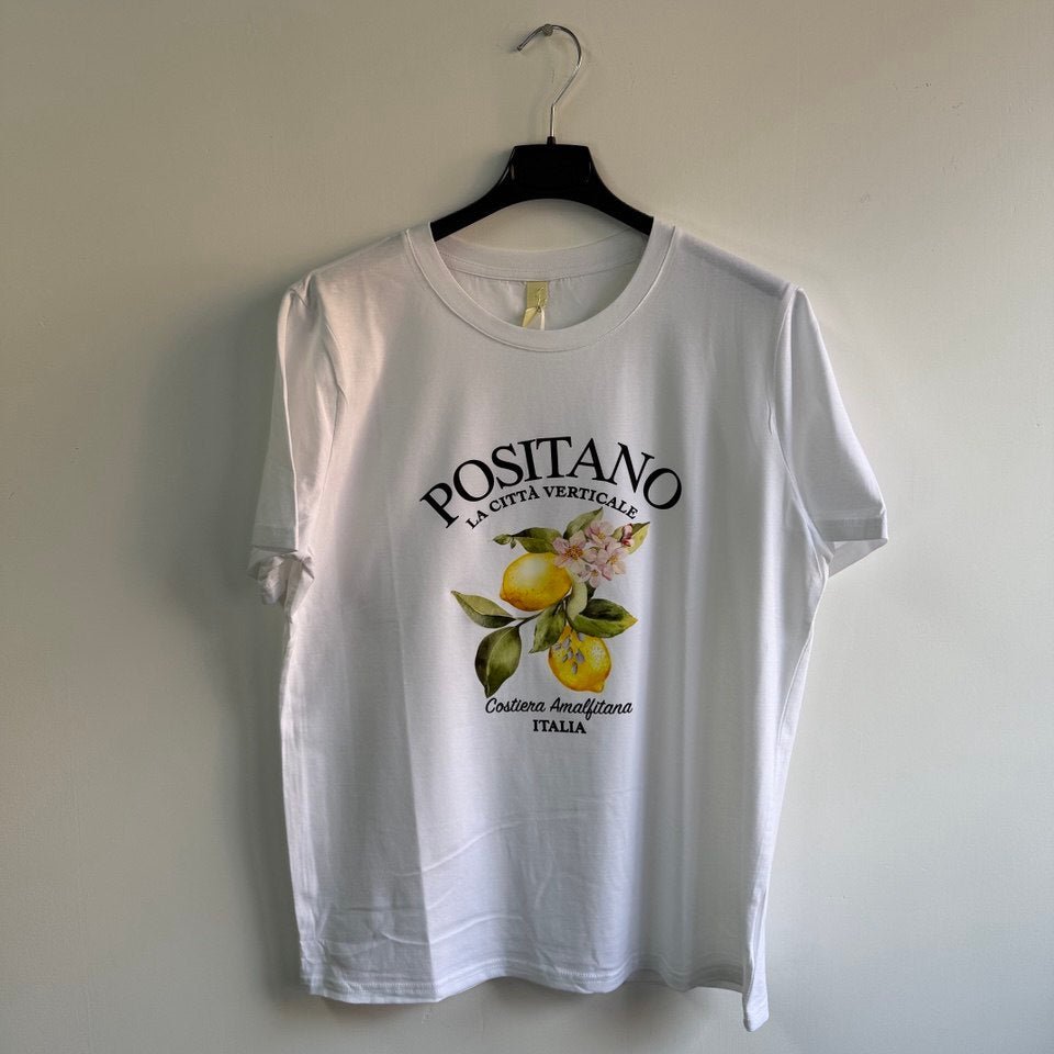 T-shirt Positano – stampa limoni & scritta vintage - Nùa Boutique