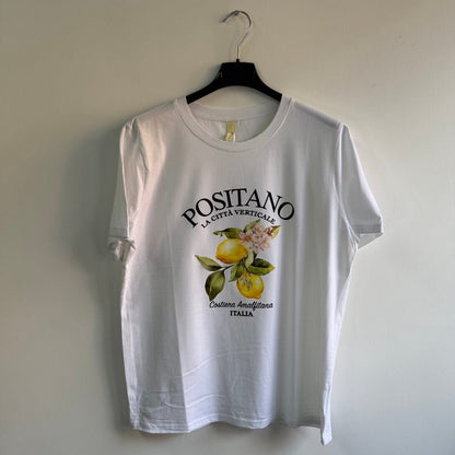 T-shirt Positano – stampa limoni & scritta vintage - Nùa Boutique