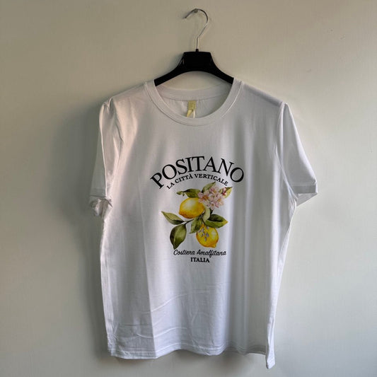 T-shirt Positano – stampa limoni & scritta vintage - Nùa Boutique