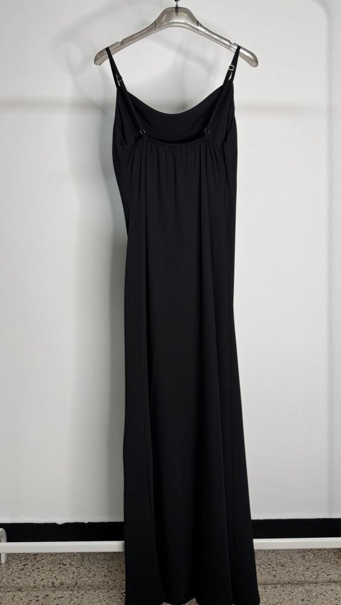 Vestito Lungo Nero "Cherry Blu" con Fiore Applicato - Nùa Boutique