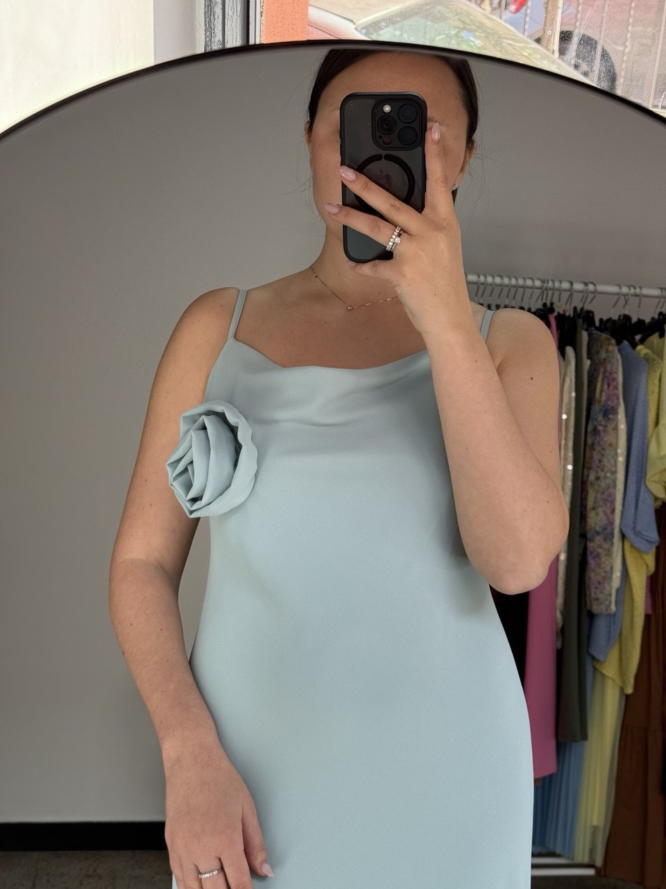 Vestito Lungo Verde Acqua con Fiore Applicato - Nùa Boutique