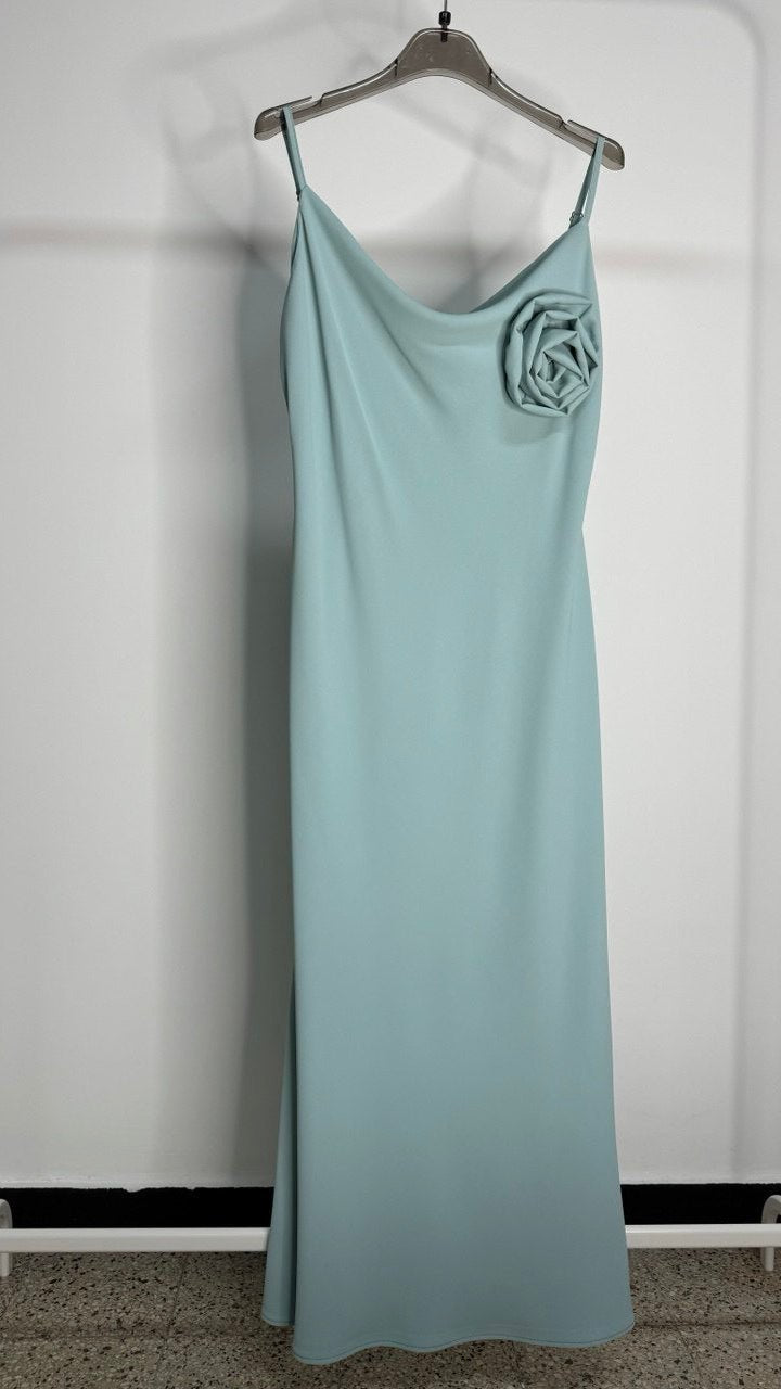 Vestito Lungo Verde Acqua con Fiore Applicato - Nùa Boutique
